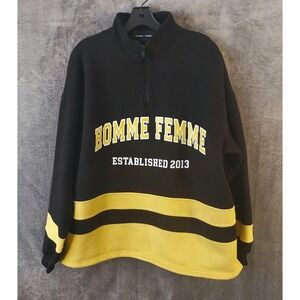 Homme Femme  Men's XL Black  Yellow Quarter Zip Pullover Spellout Los Angeles LA